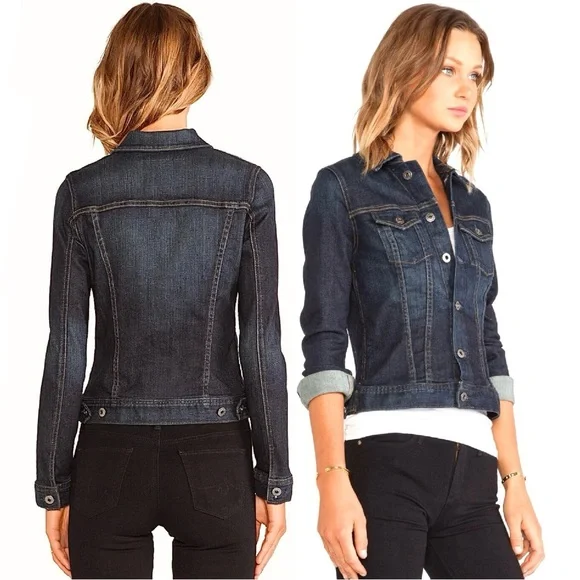 AG Adriano Goldschmied Denim Jacket Dark Blue Jean Crop Stretch Fitted Robyn XS - Picture 3 of 16